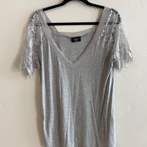 Gray top with lace sleeves